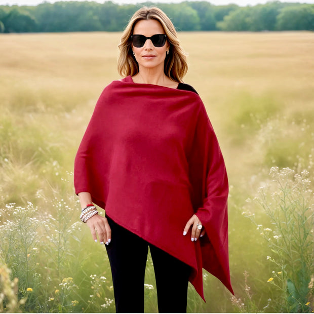 Burgundy Julian 100% Cashmere Topper Poncho-Soft Warm