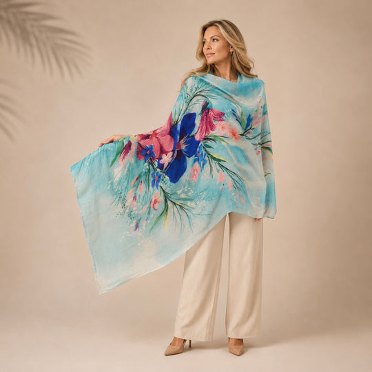 Cashmere Printed Wearable art Julian Ultralight Scarf-More Designs Available