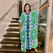 MAYA Tropical Green Cotton Rayon Kaftan