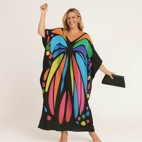 Maya Black Cotton Tropical Boho kaftan - Sizes Available -AU 14-30