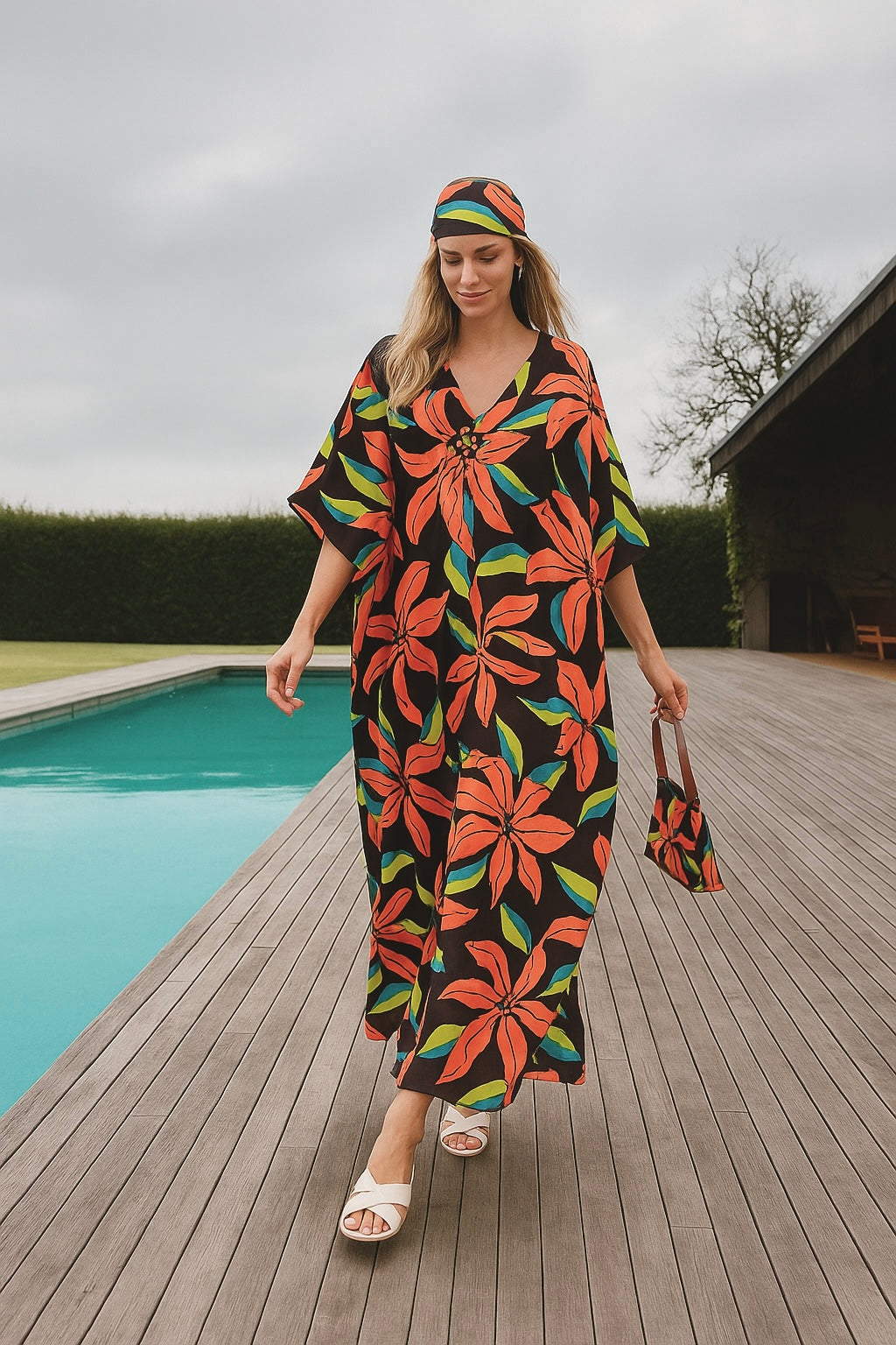 Black Maya Tropical Loose, Casual Kaftan -  AU 8-20