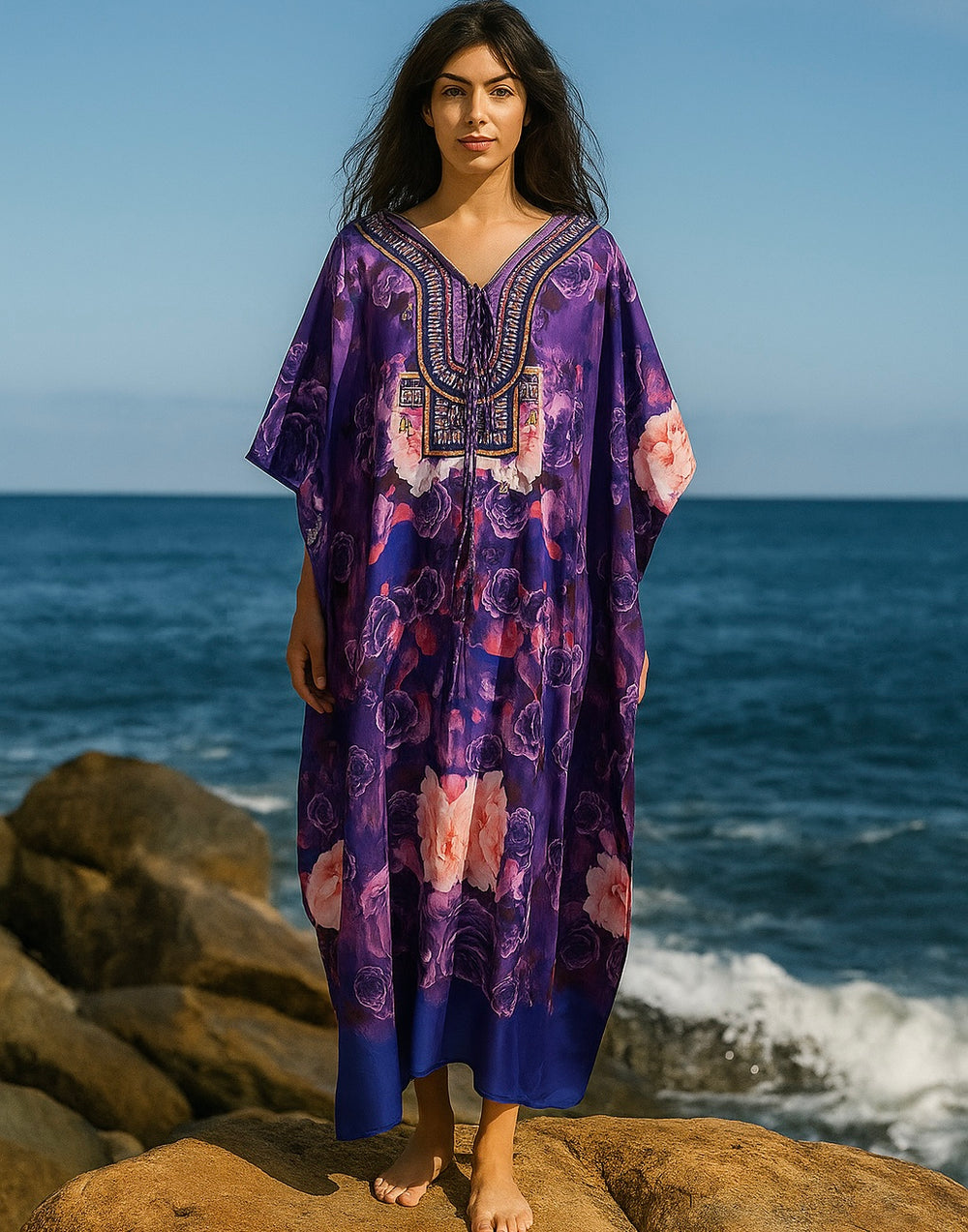 Maya Purple Florasa Long Kaftan Dress Sizes Available AU 12-32