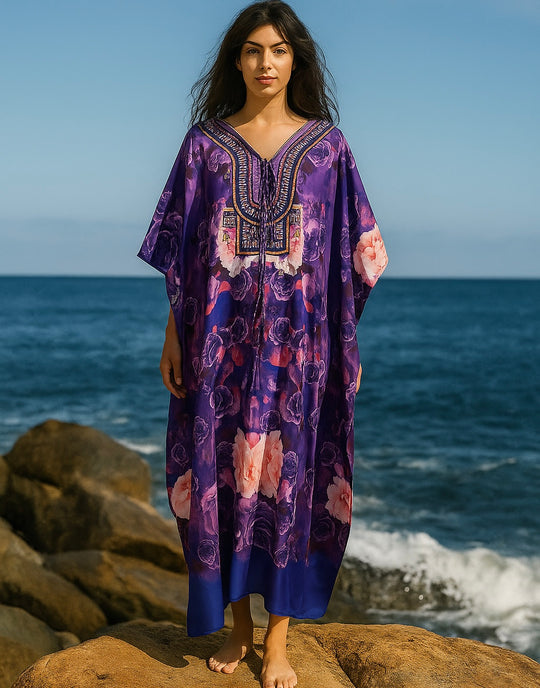 Maya Purple Florasa Long Kaftan Dress Sizes Available AU 12-32