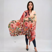 Mklane Pink Floral 100% Cashmere Julian Shawl/Scarf /Wrap