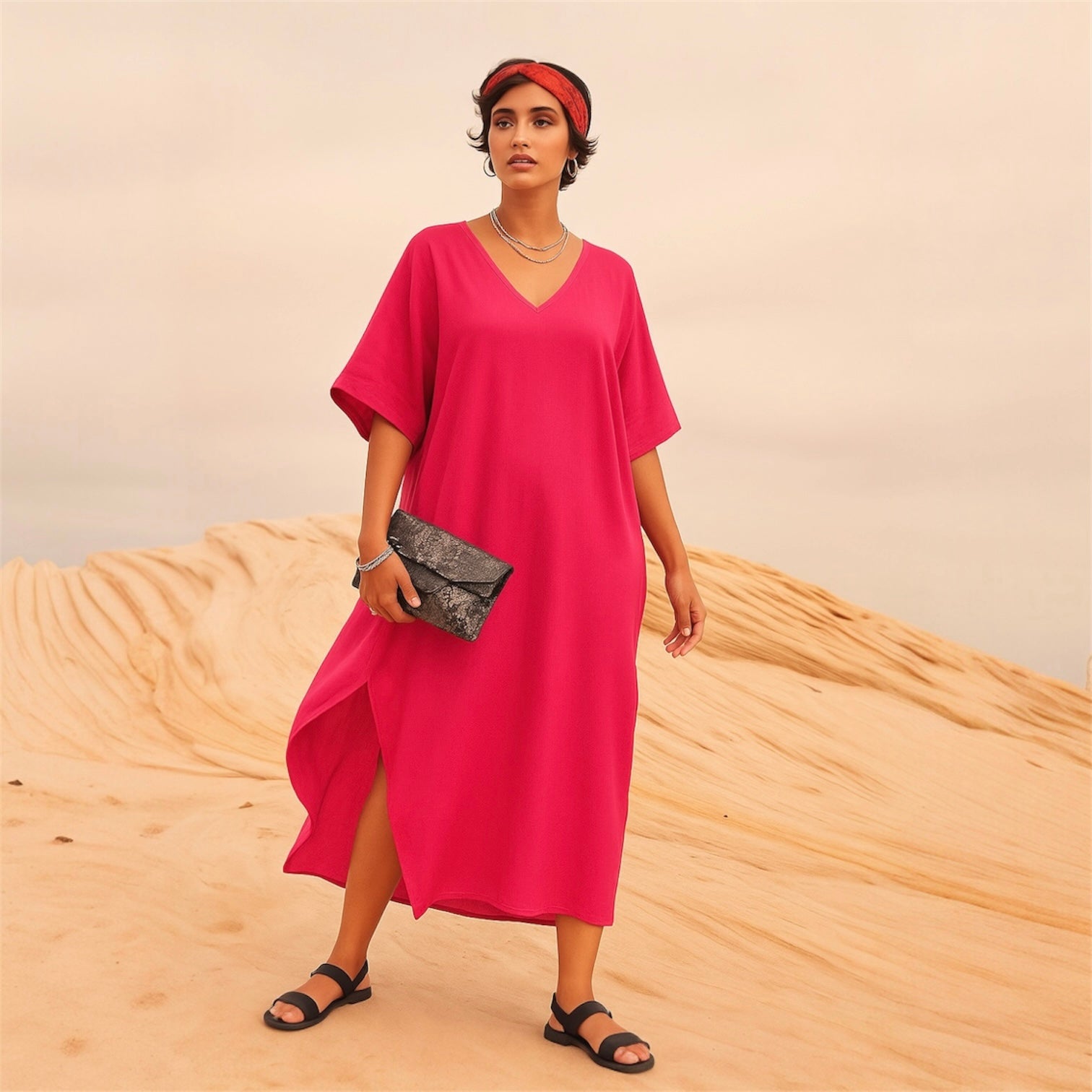 Fuchsia MAYA Breezy Cool Summer Kaftan Dress Sizes Available AU 12-30