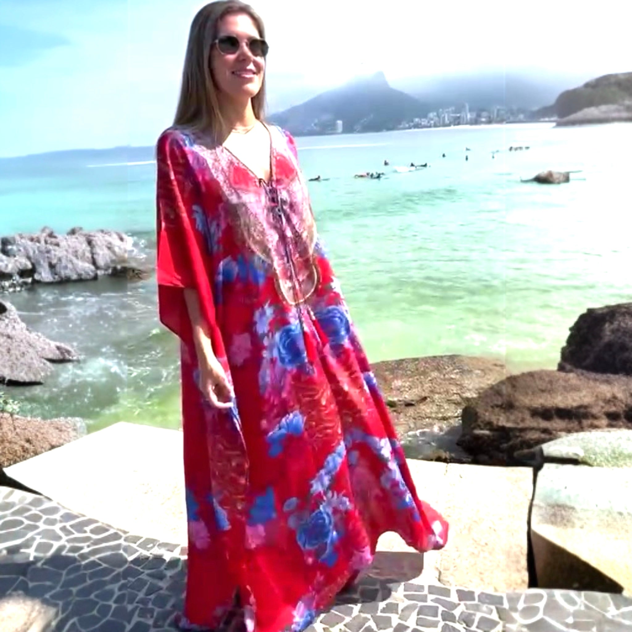 Red Floral Saga - Coco Bella Kaftan 12-20