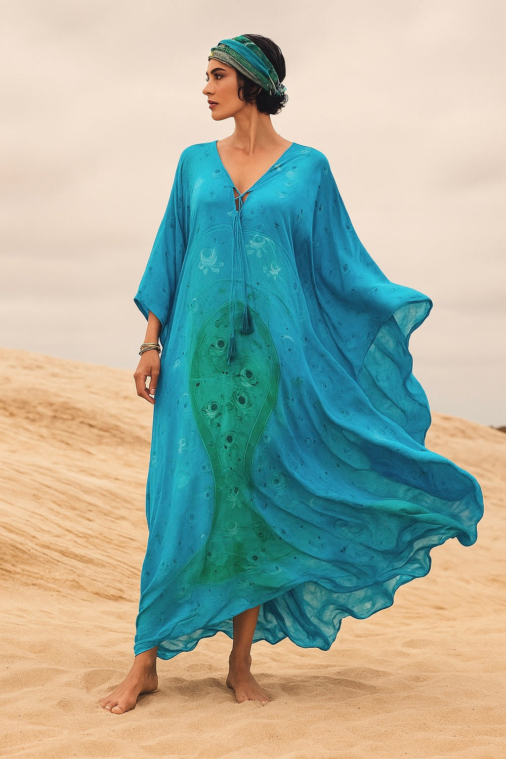 Coco Bella Blue Green Silk Milano kaftan-AU 12-20