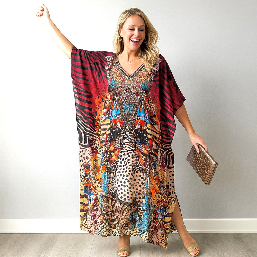 Maya Silk Mix Bling Kaftan.         Sizes Available AU 12-32