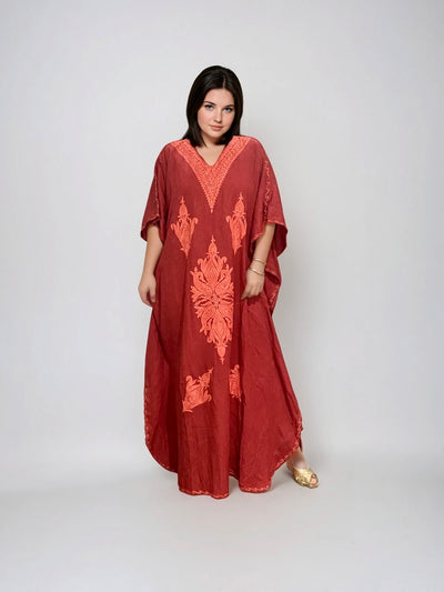 Maya Bloom Embroidered Vibrant Crush Cotton Kaftan AU 12-18