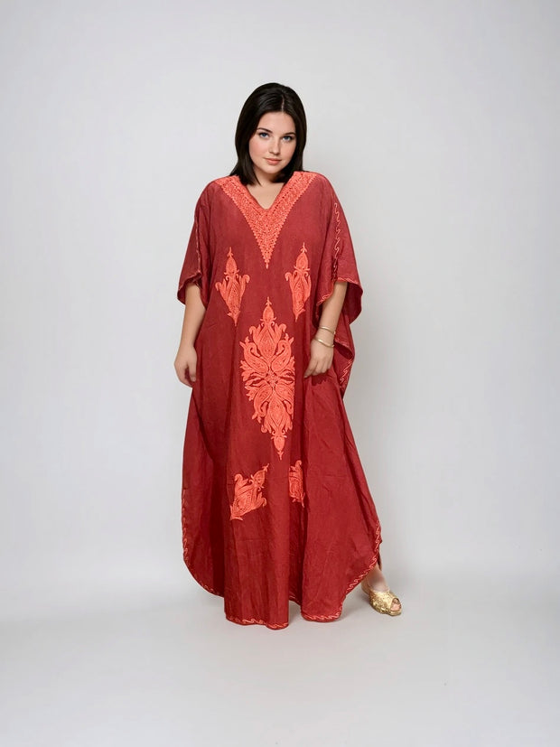 Maya Bloom Embroidered Vibrant Crush Cotton Kaftan AU 12-18