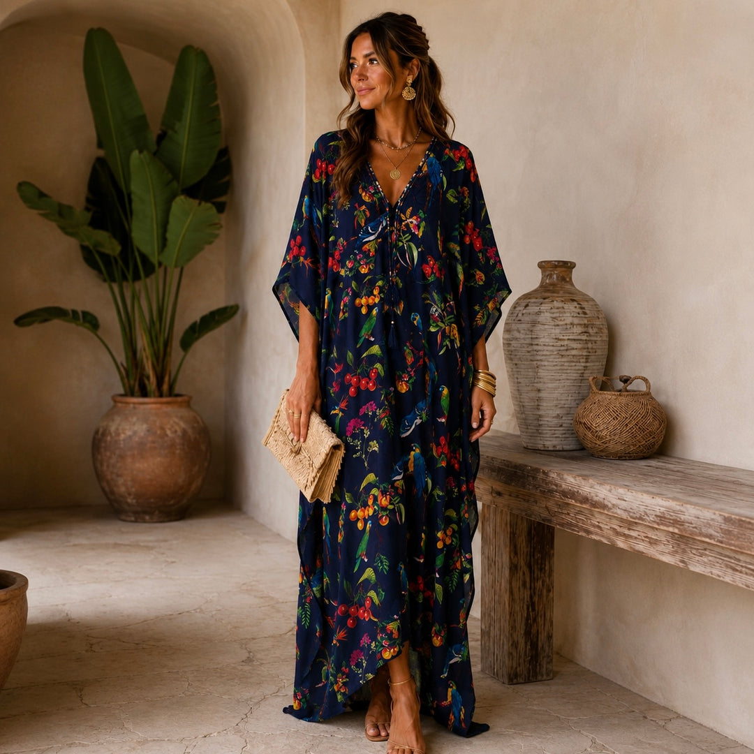 Luxe Cocobella Silk Navy Blue kaftan O/S AU 12-20