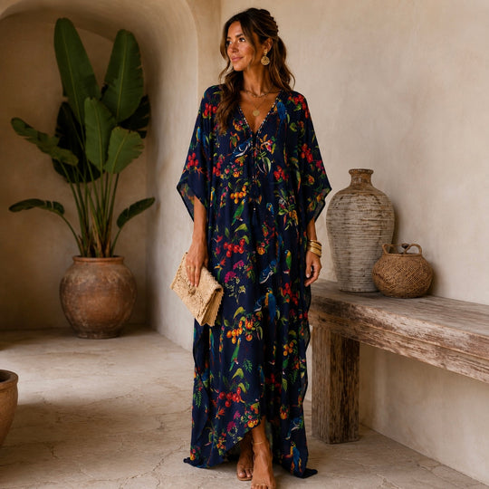Luxe Cocobella Silk Navy Blue kaftan O/S AU 12-20
