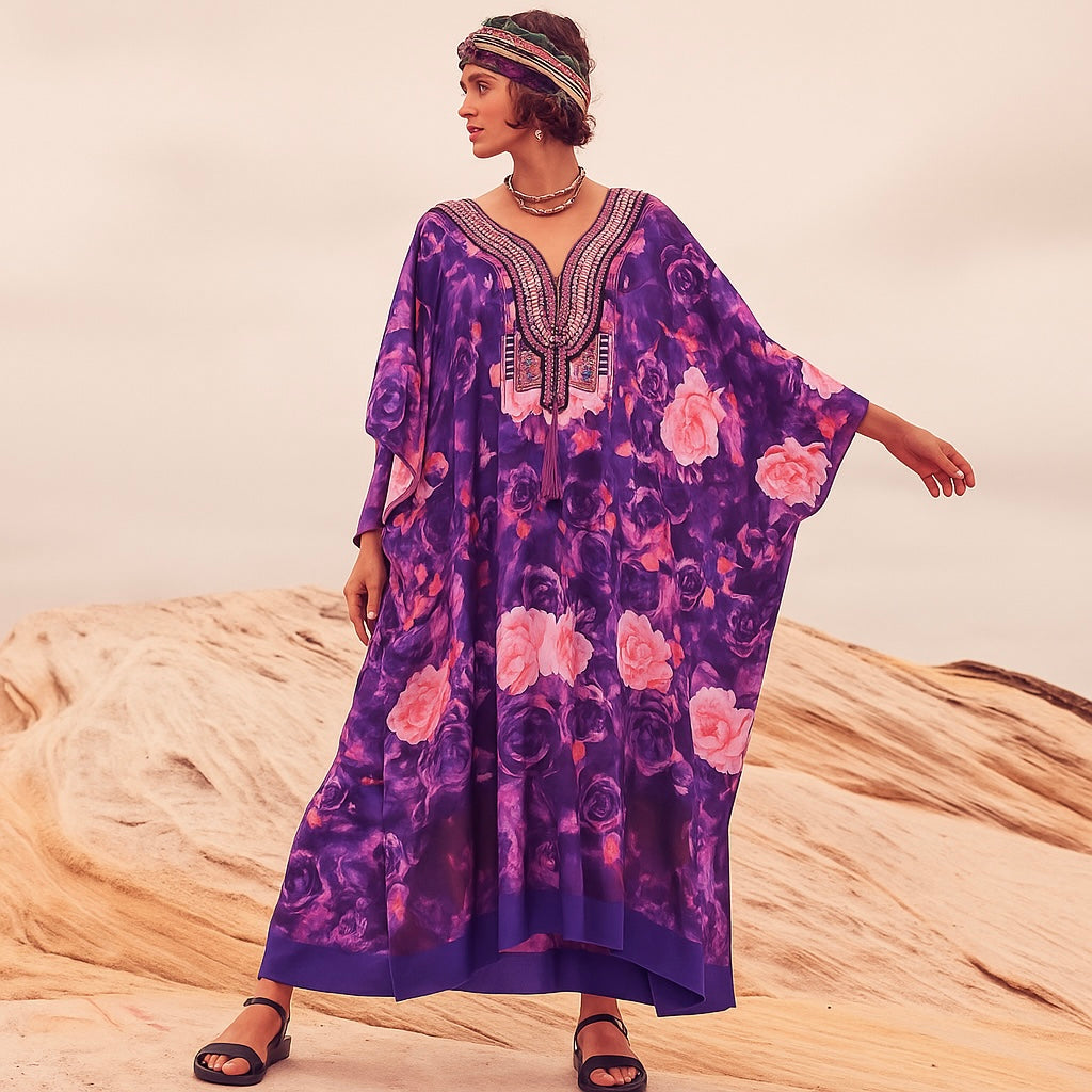 Maya Purple Florasa Long Kaftan Dress Sizes Available AU 12-32