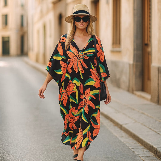 Black Maya Tropical Loose, Casual Kaftan -  AU 8-20