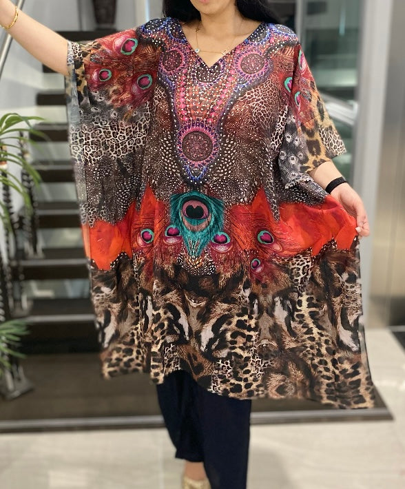 Maya Embellished Short Kaftan Tunic Top One Size 10 to 22
