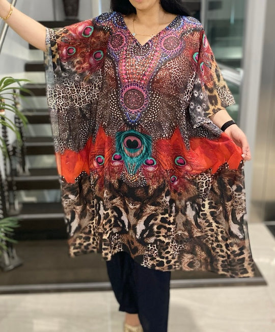 Maya Embellished Short Kaftan Tunic Top One Size 10 to 22