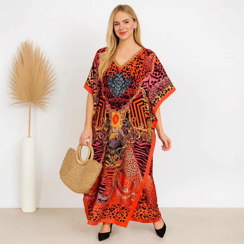Red Embellished Maya kaftan AU 12-26