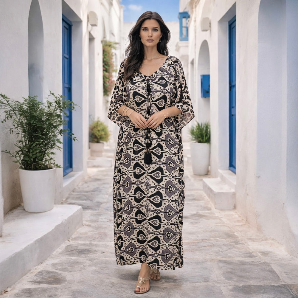 Maya Black Cotton Kaftan O/S AU 10-18