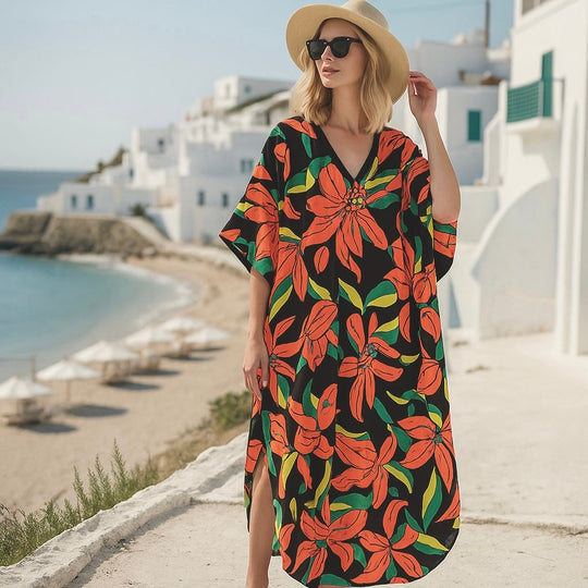 Black Maya Tropical Loose, Casual Kaftan -  AU 8-20