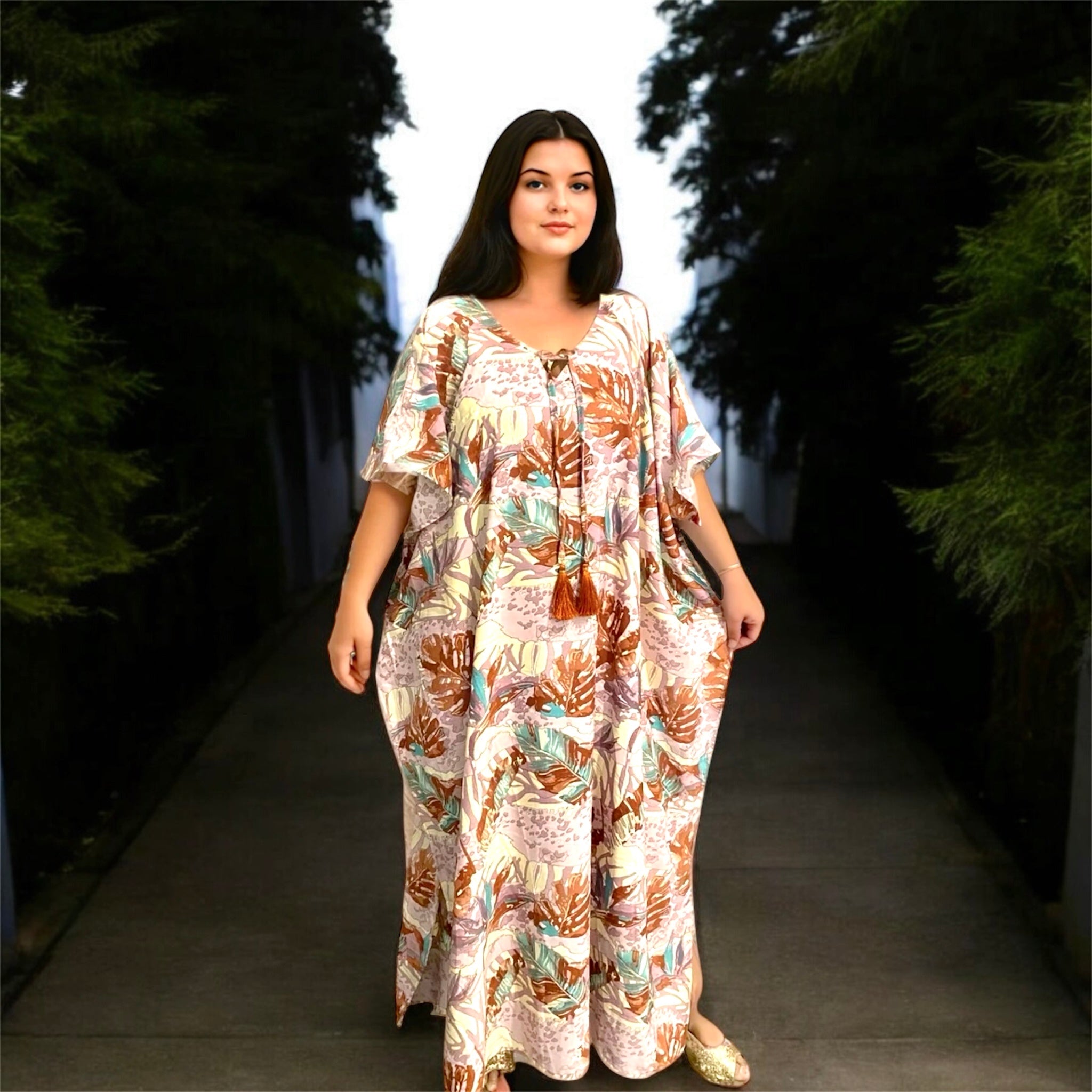 Maya Rust Tropical Kaftan Dress Sizes Available AU 10-30