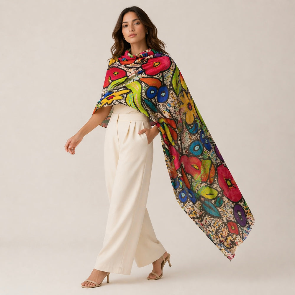 100% Cashmere Ultra fine Julian Scarf /Wrap-Garden of Love