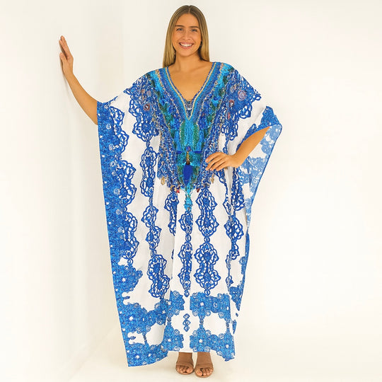 Coco Bella Oceania White Blue kaftan 12-20