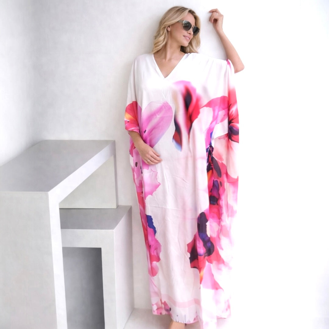 White Maya Bliss Flora Boho kaftan - Sizes Available AU 14-30