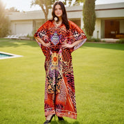 Maya Red Embellished Kaftan - Boho Party Dress & Beach Cover-Up