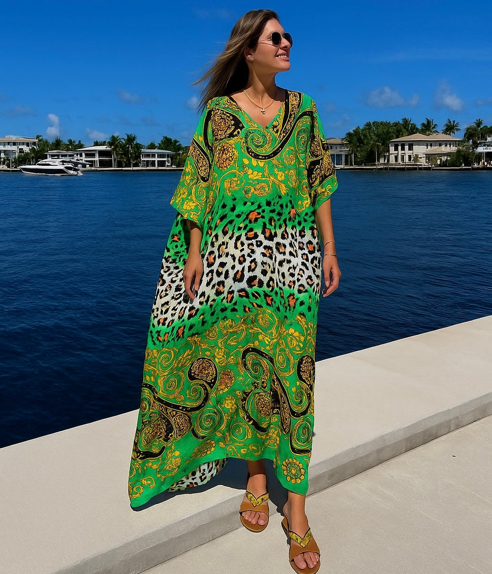 Maya Green Tropical Boho kaftan - Sizes Available AU 14-30