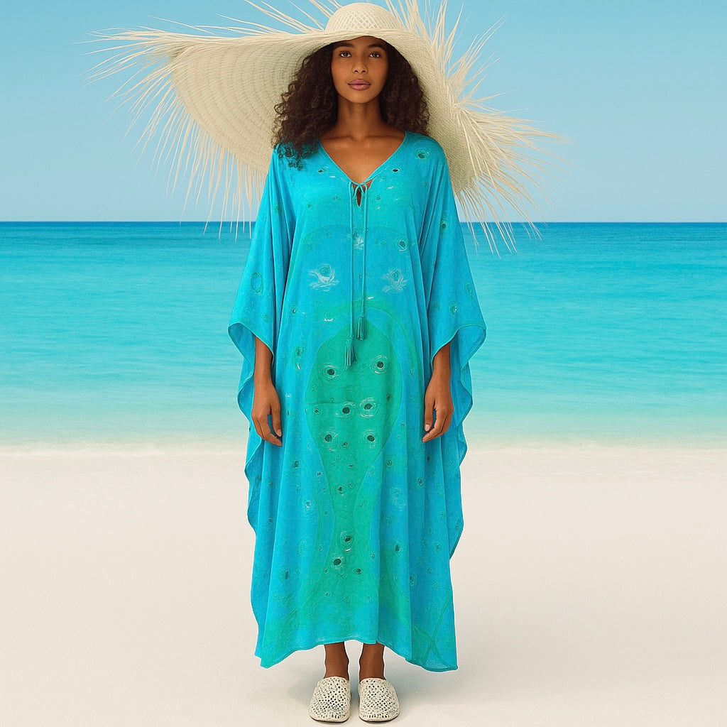 Coco Bella Spring Silk Aqua Green Milano kaftan-AU 12-20