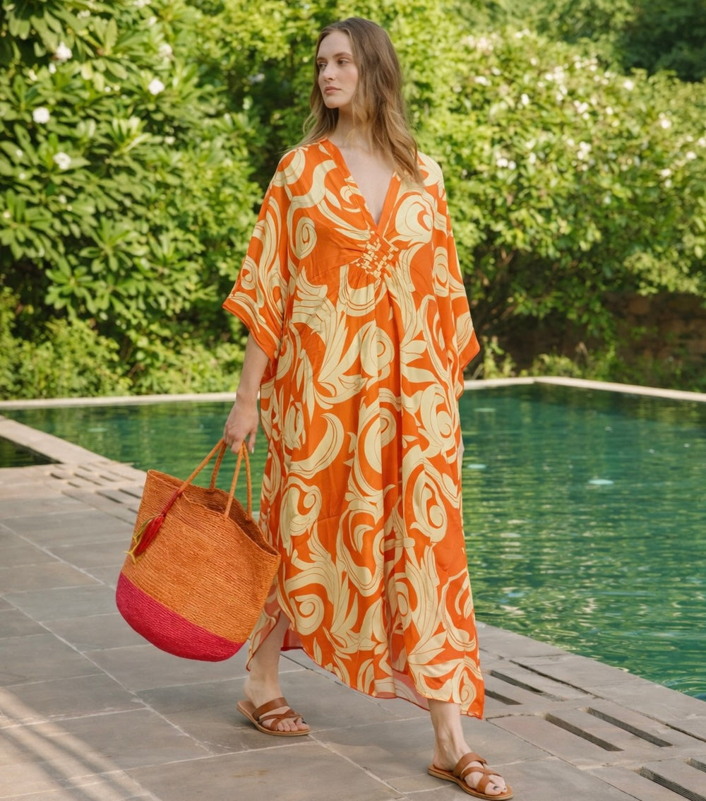 Tropical Resort Cotton Bamboo Maxi Dress