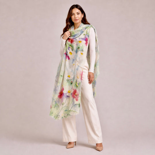 Cashmere Printed Wearable art Julian Ultralight Scarf-More Designs Available
