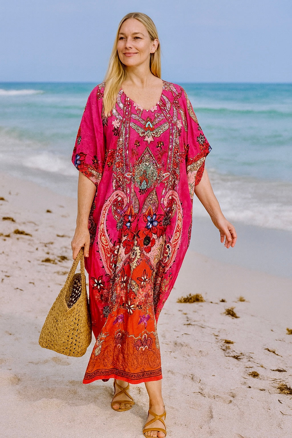 Maya Long Kaftan Hues of Fuchsia - Sizes Available AU 14-30