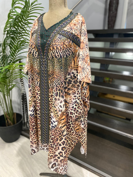 Maya Embellished Free Size mid length kaftan Tunic Top AU 12-26