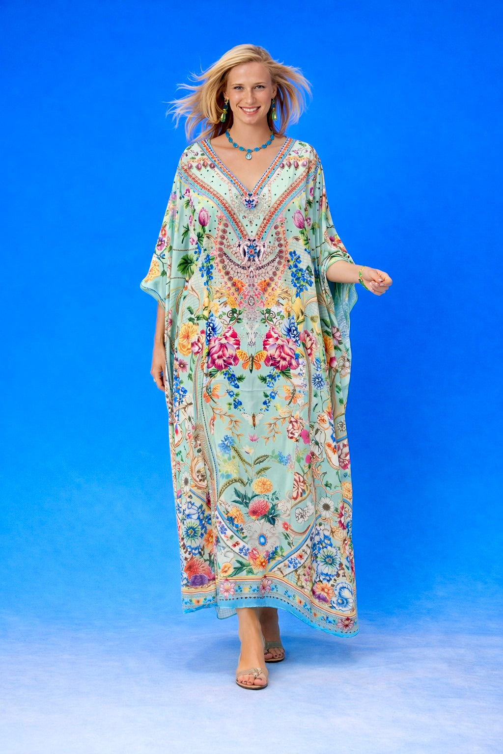 Sea Royals Maya Silk Mix Bling Kaftan.         Sizes Available AU 14-32