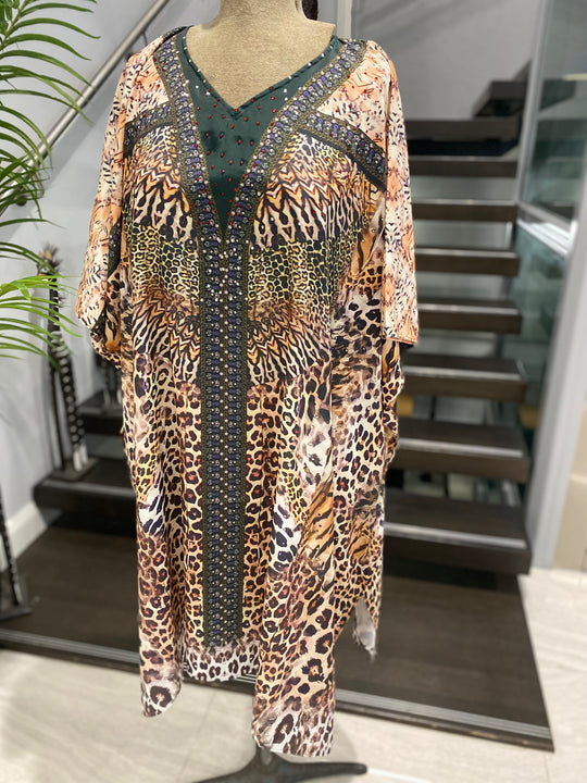 Maya Embellished Free Size mid length kaftan Tunic Top AU 12-26