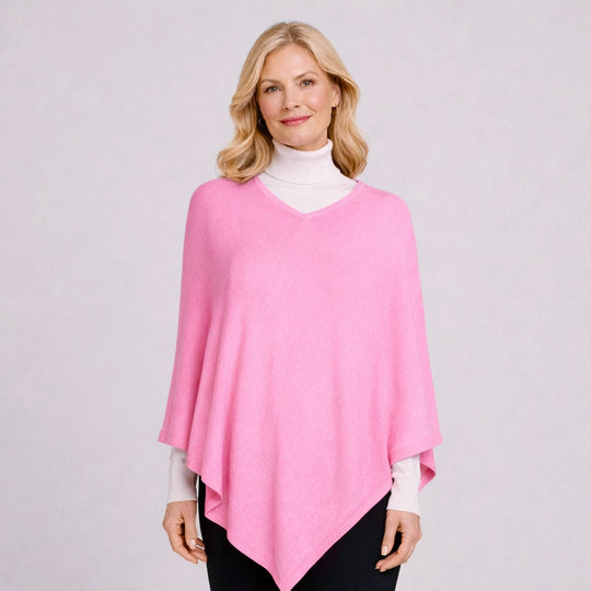 Pink V Neck Julian 100% Cashmere Poncho