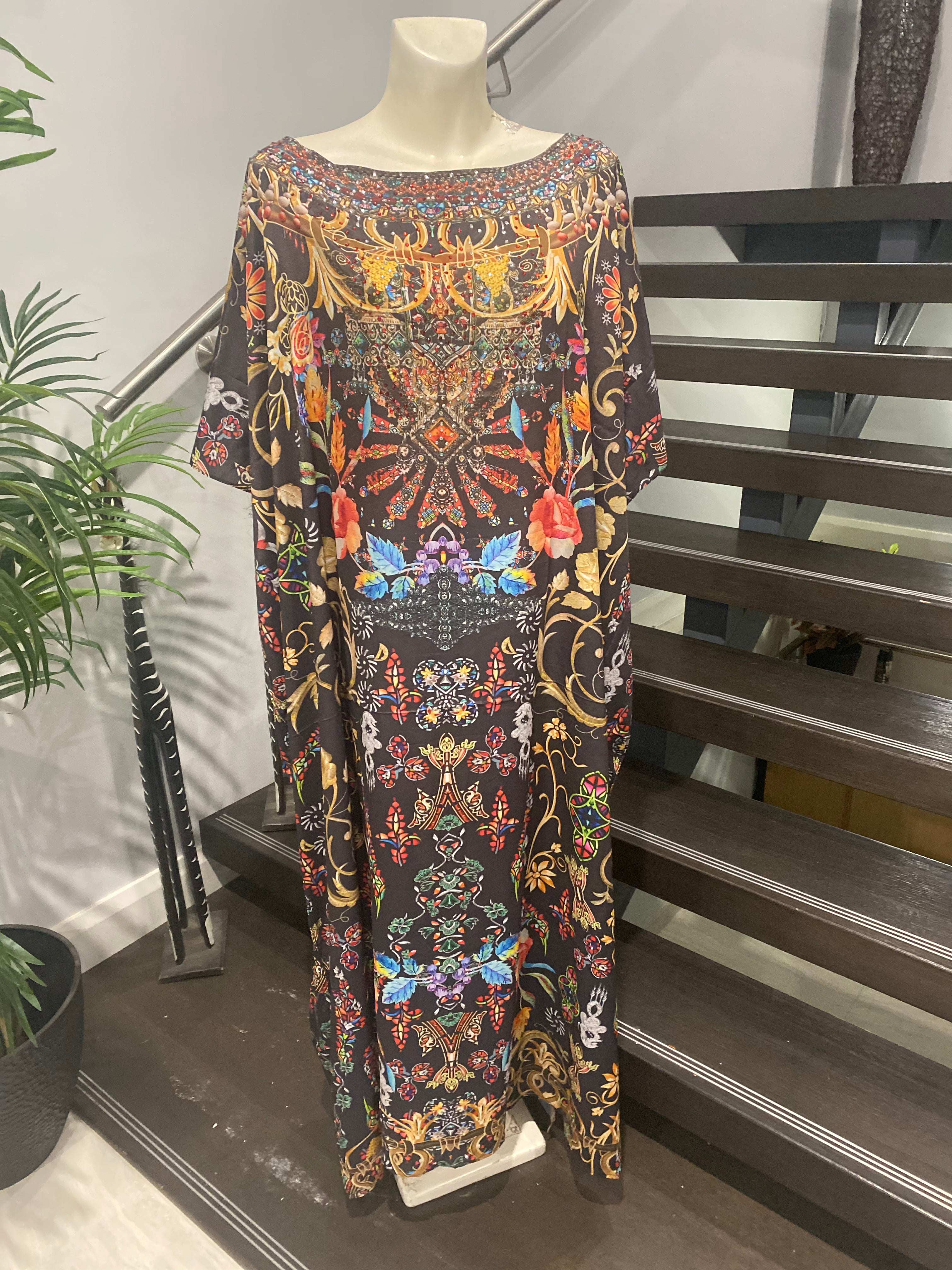 Black Love Silk Mix Bling Kaftan.                                 Sizes Available AU 12-28