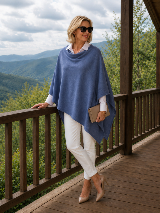 Coastal Blue 100% Cashmere Julian Poncho-AU 8-18