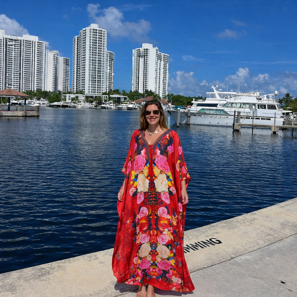 Coco Bella Silk Red Milano kaftan Sizes Available AU 12-28