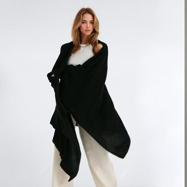 Black Julian Handwoven Pashmina Cashmere wrap shawl Oversized
