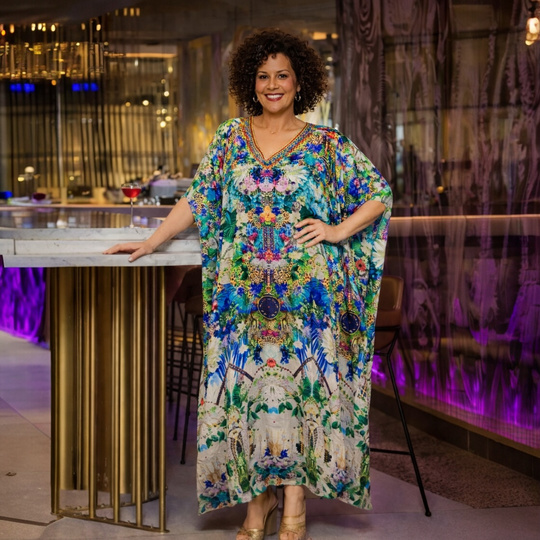 Royal Micanaa Maya Silk Mix Bling Kaftan.Sizes Available AU 12-32