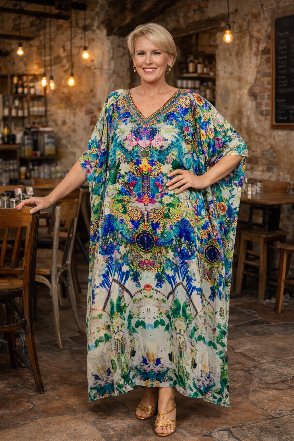 Royal Micanaa Maya Silk Mix Bling Kaftan.Sizes Available AU 12-32