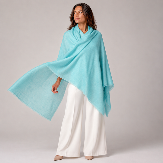 Julian Oversized handwoven pure cashmere scarf- Tropical Aqua