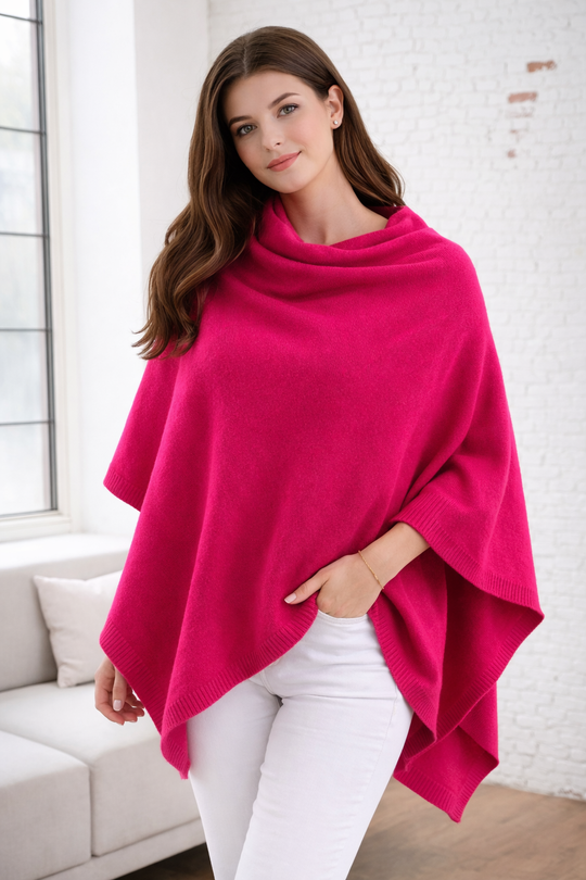 100% Cashmere 2 ply Knitted Julian Oversized Wrap -Fuchsia