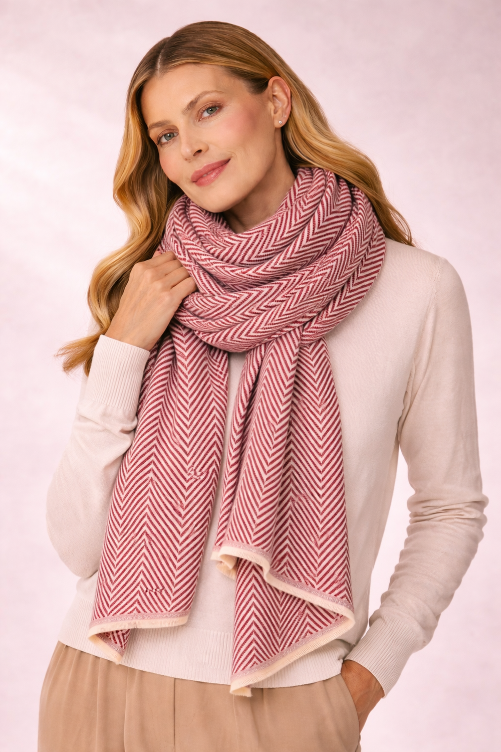Burgundy Julian Cashmere Herringbone Unisex Scarf