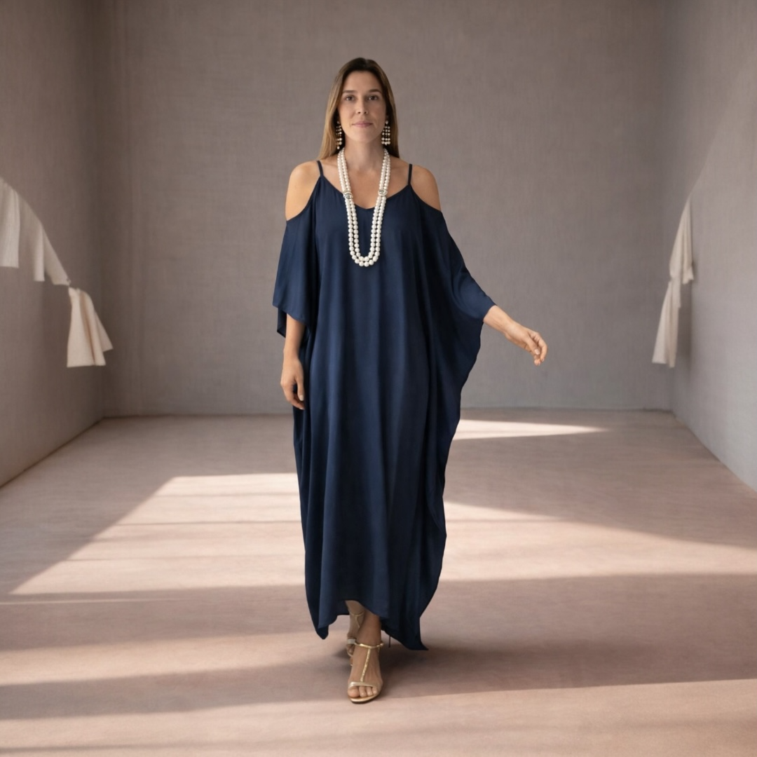 Maya Navy Cotton Rayon kaftan - Sizes Available AU 14-30