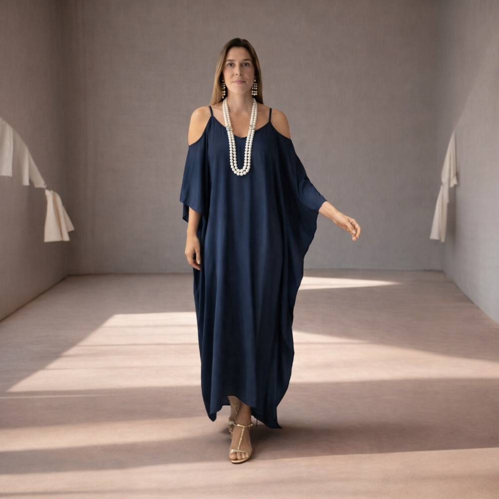 Maya Navy Cotton Rayon kaftan - Sizes Available AU 14-30