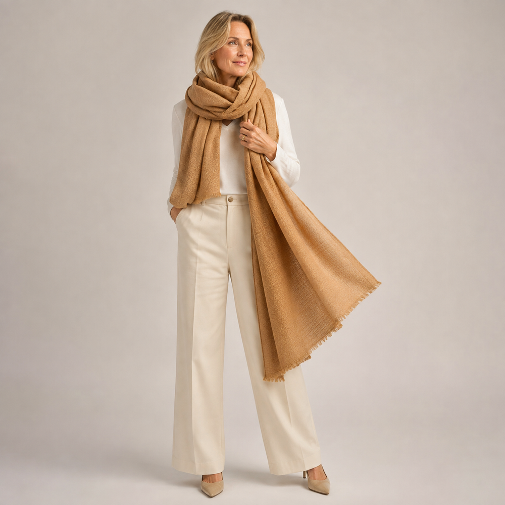 Julian Cashmere Ultra fine  oversized scarf Caramel Honey