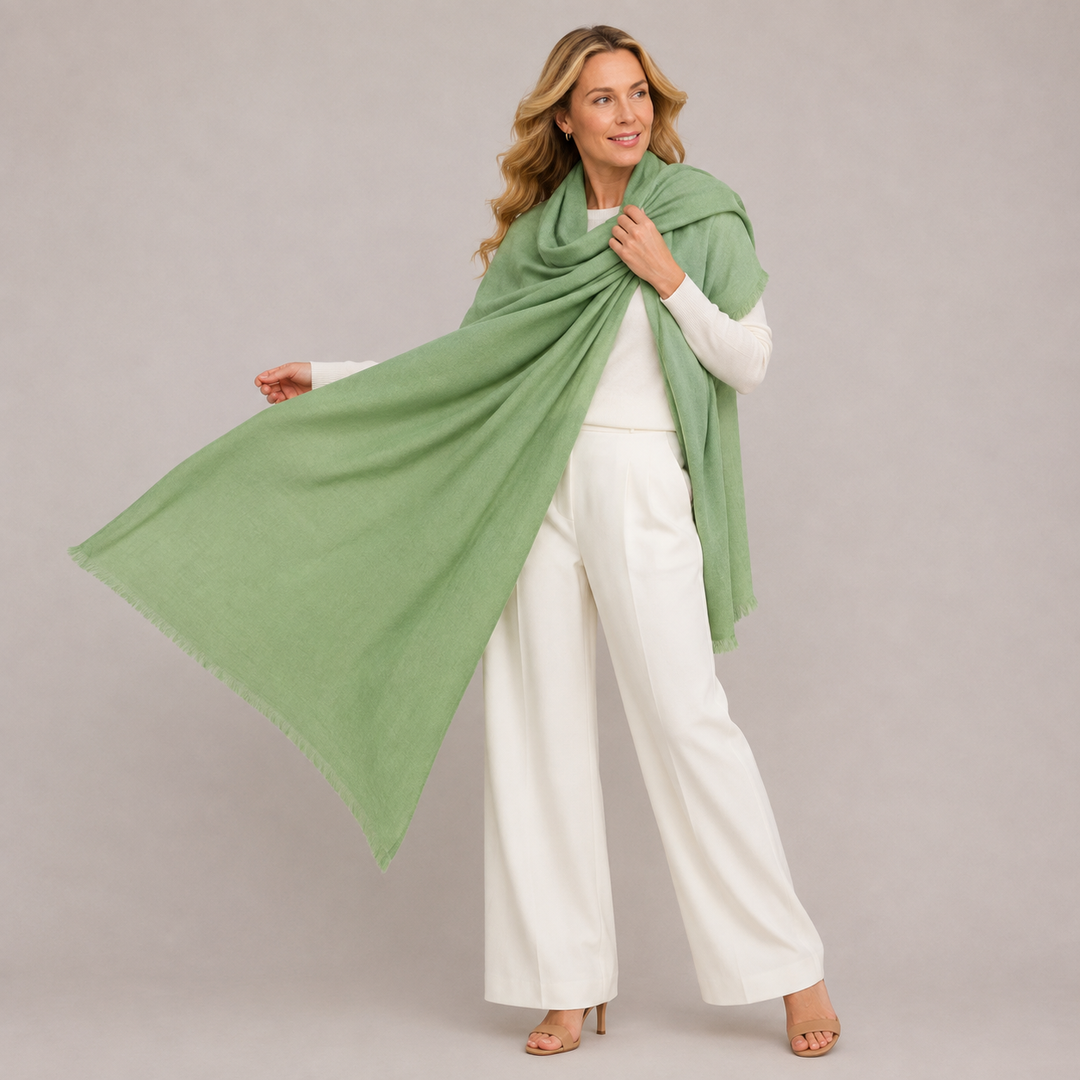 Spring Sage Julian 100% Ultra fine cashmere oversized scarf/ wrap/ shawl